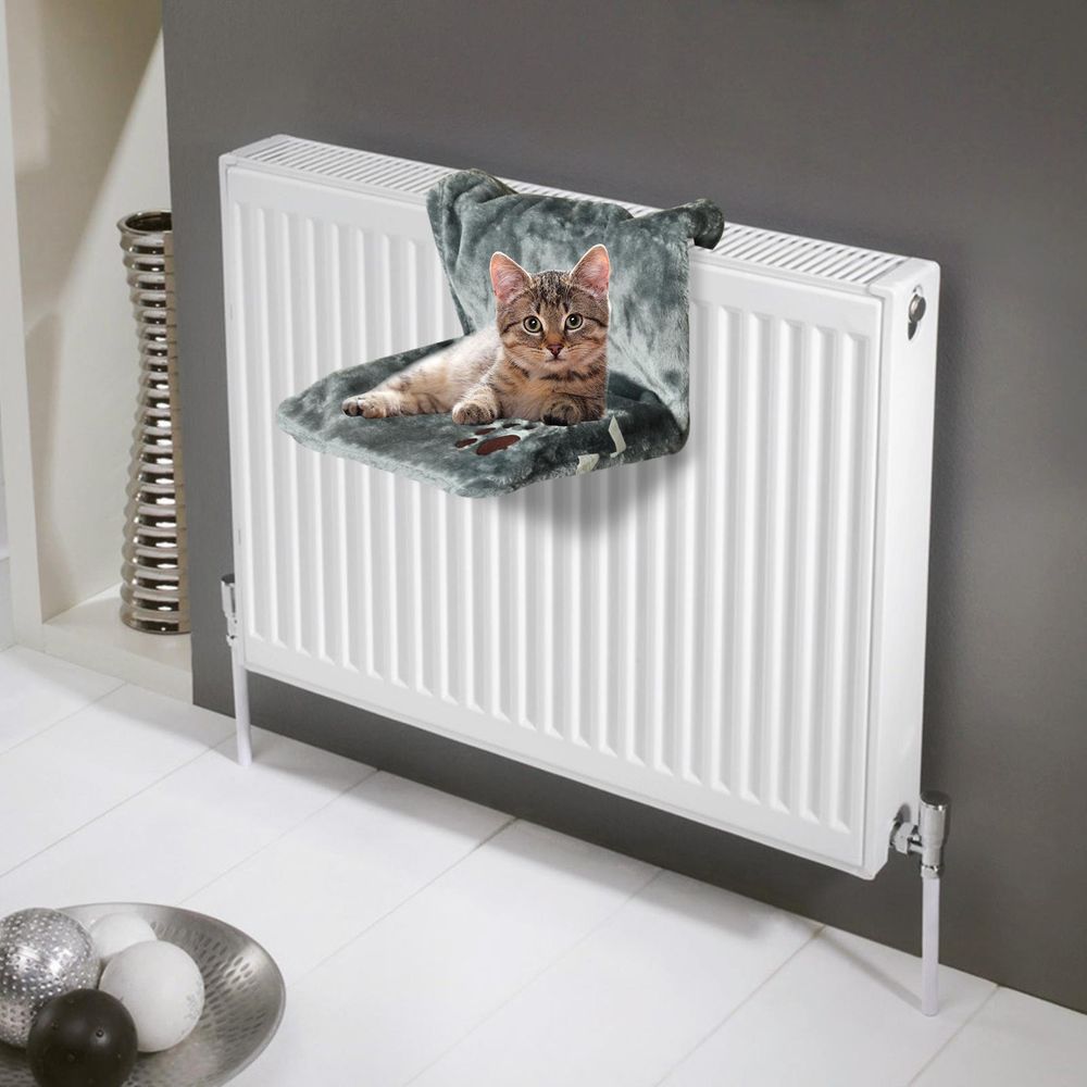Cat Radiator Bed GREY With Paw Print