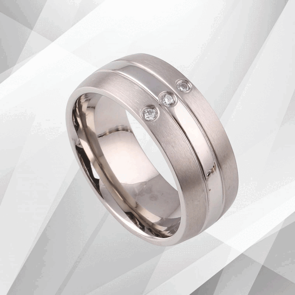White Gold Over Titanium Three Diamond Engagement Band Ring