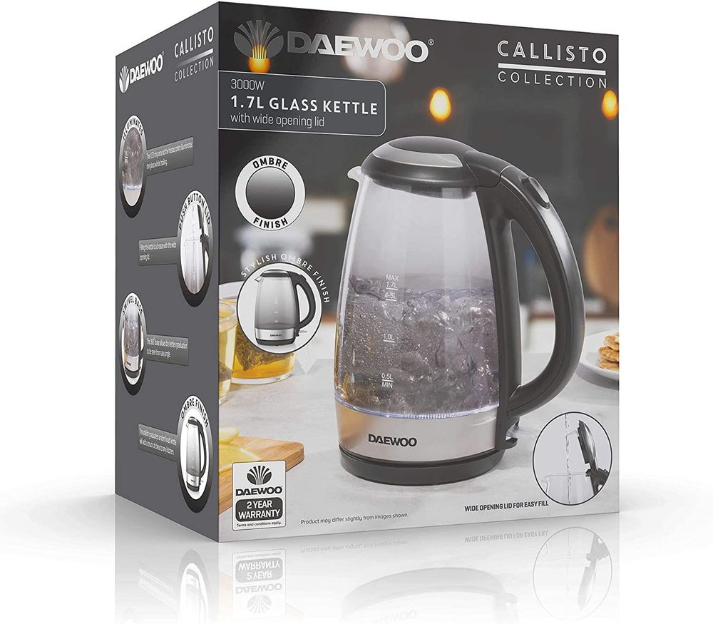 Daewoo Callito Glass Kettle Callisto  1.7L Capacity - 360° Rotational Base